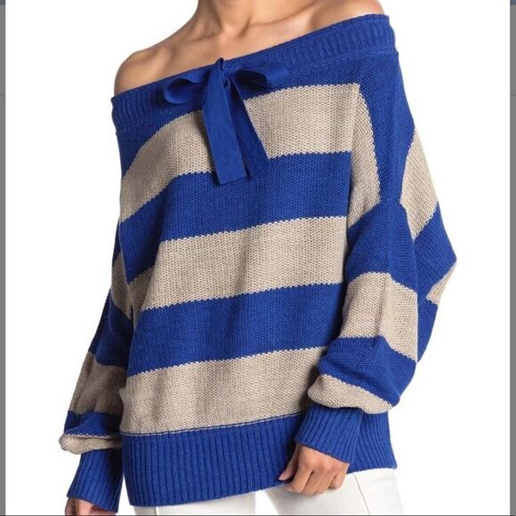 Free People Cassidy Blue Striped Sweater - Picture 1 of 9
